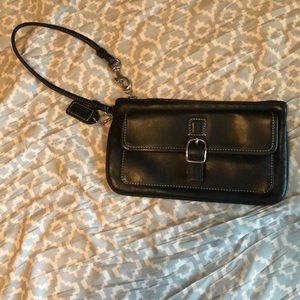 Coach black leather wristlet